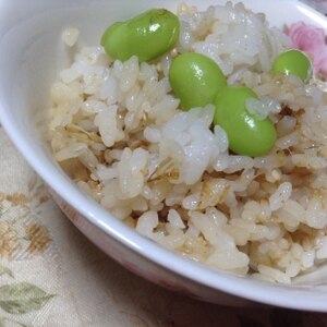 ❤鰹節とめんつゆ生姜と枝豆の混ぜご飯❤